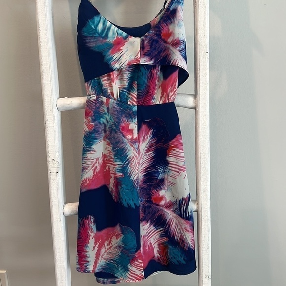NEIMAN Marcus nwt watercolor feather bright sundress size small - Picture 1 of 11